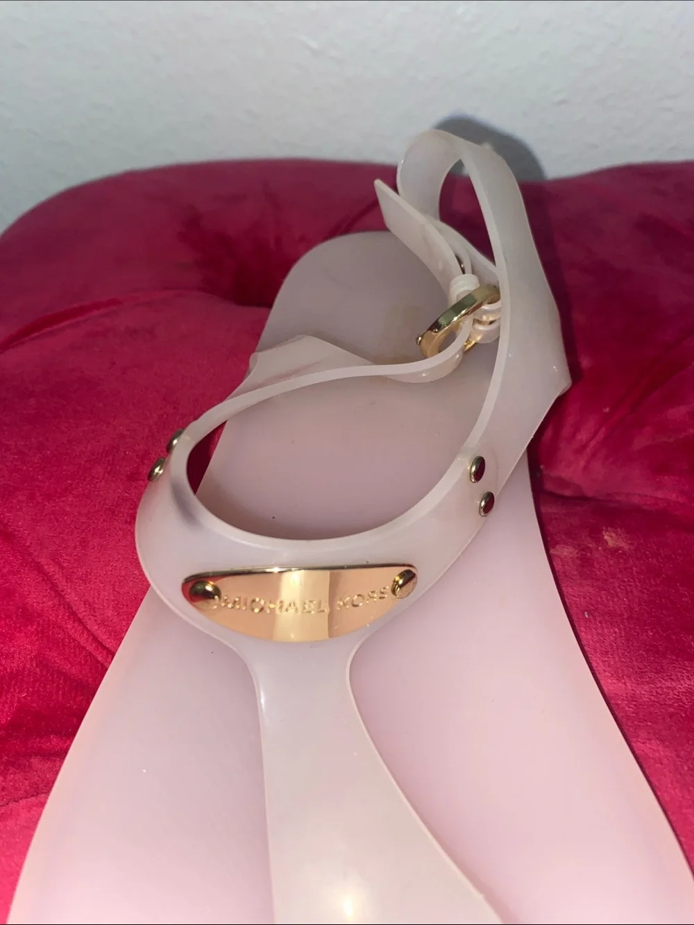 Michael Kors Pale Pink Jelly Thong Sandals with Gold Logo